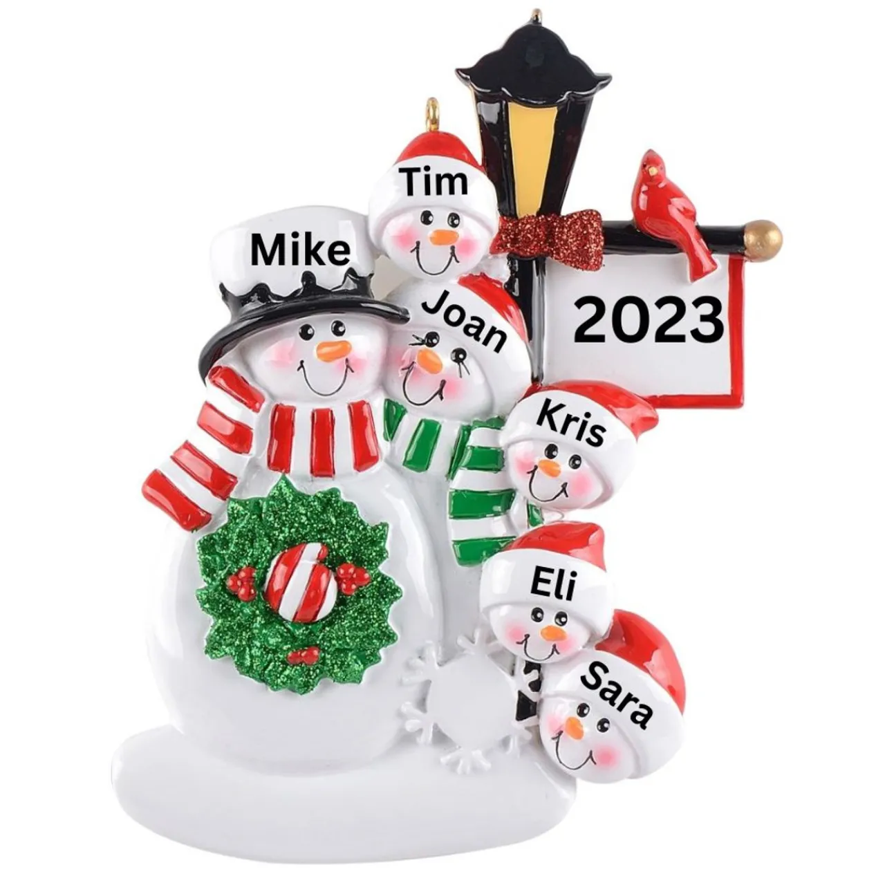 Personalized Snowman Lamp Post Family Of 6 Ornament< Best