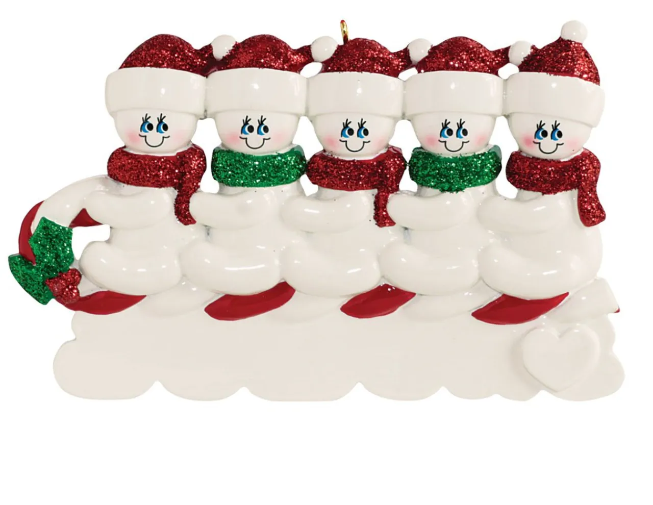 Personalized 5 Snowmen On A Tobbogan Ornament< New