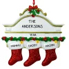 Personalized White Mantle with 3 Glitter Red Stockings Ornament - The Christmas Loft< Online