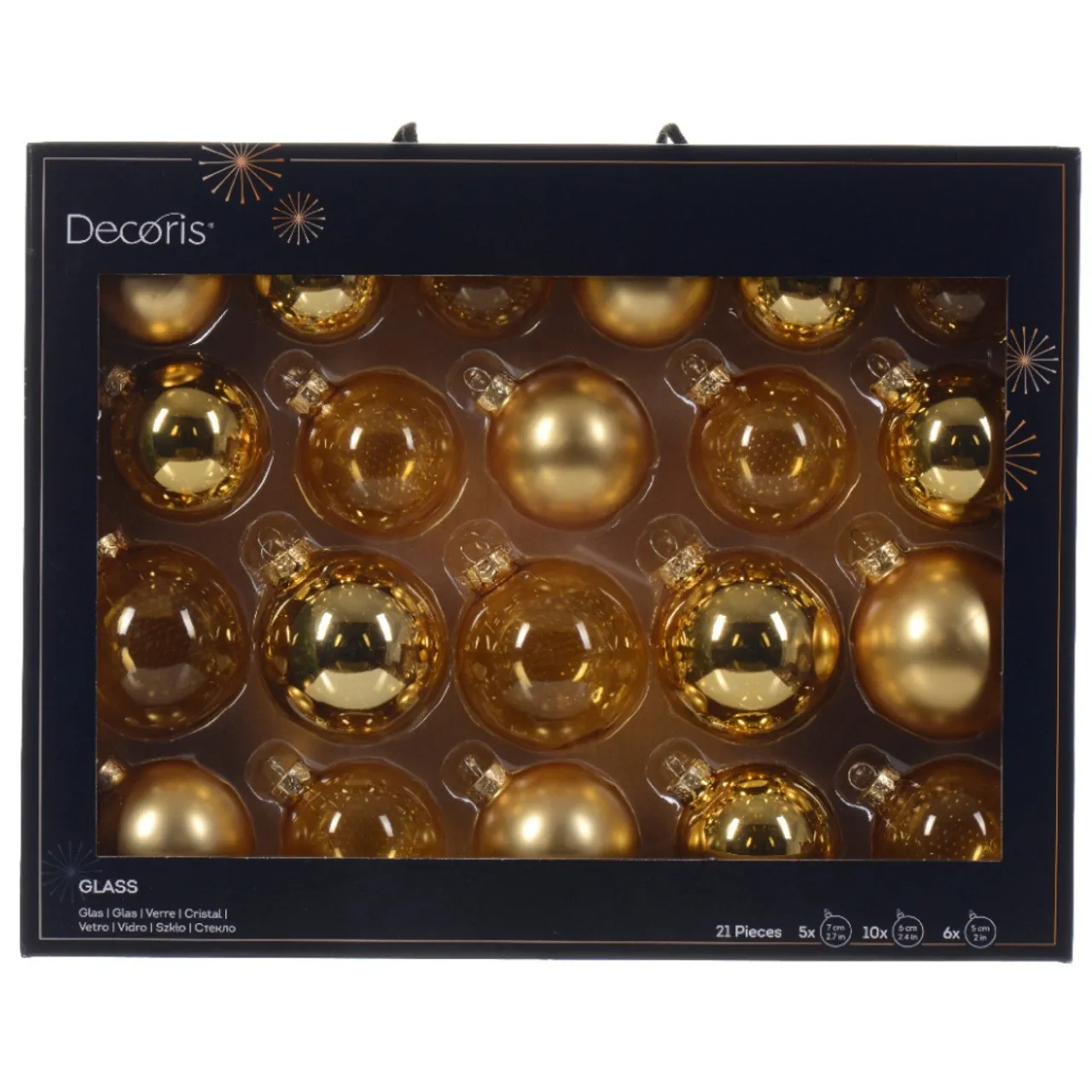 21 Piece Assorted Gold Glass Ornament Set< Clearance