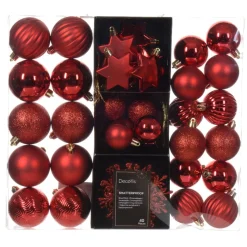 40 Piece Red Shatterproof Ornament Set< New