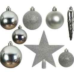 33 Piece Silver Shatterproof Ornament Set< Hot