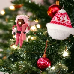 Pink Mouse Holding Skis Ornament< Sale