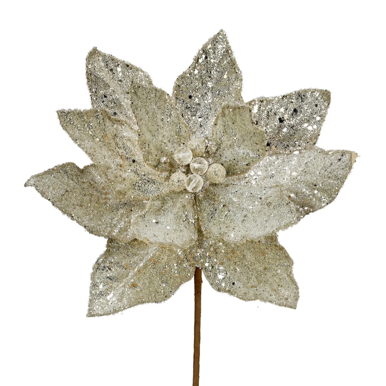Platinum Micro Beaded Sequins Poinsettia Stem< Best