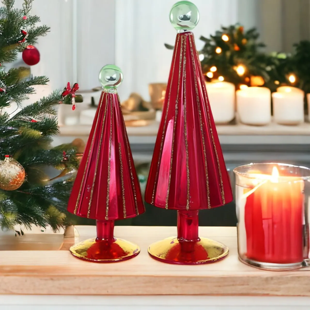 Pleated Tree Small Red Green Set of 2<Cody Foster & Co. New