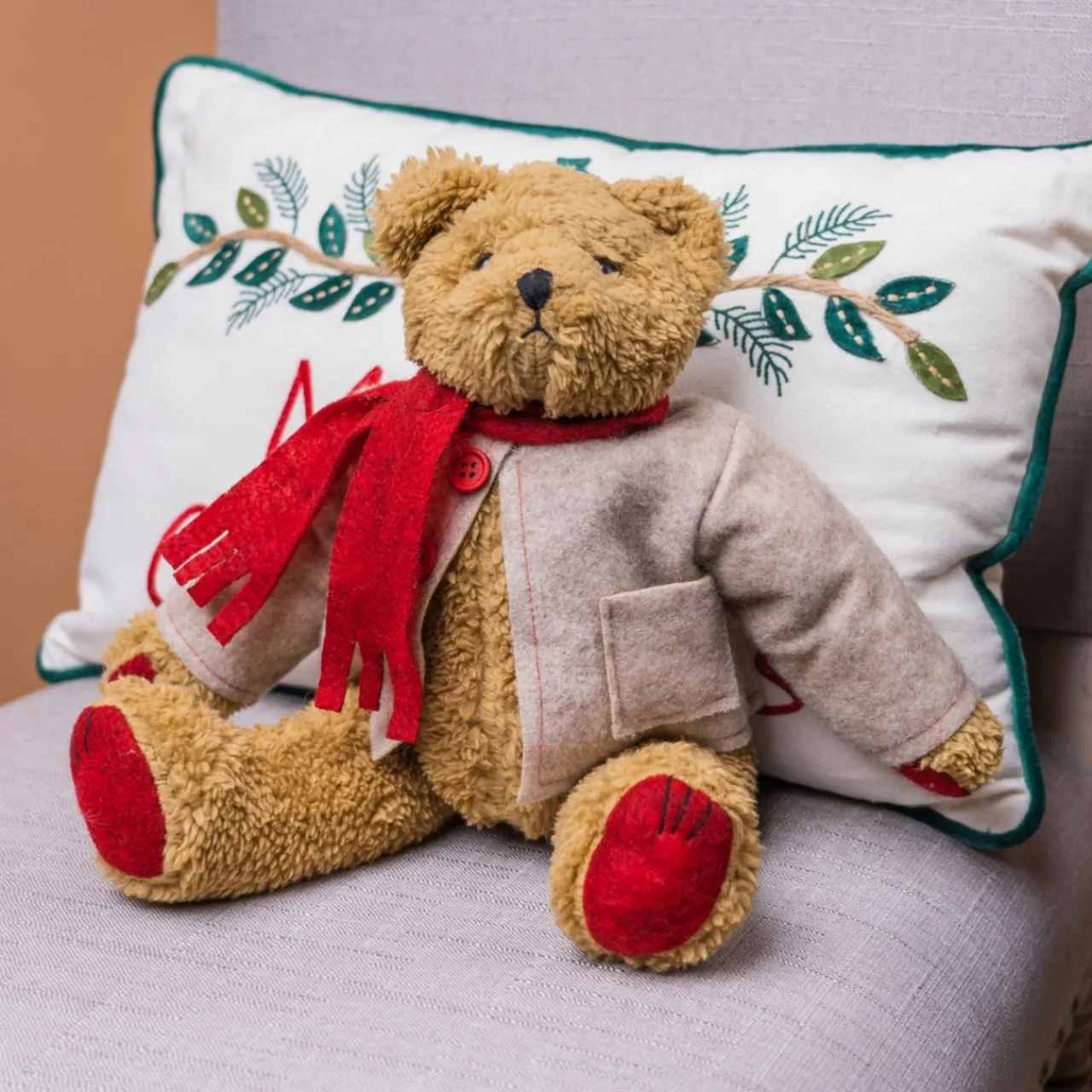 Plush Teddy Bear with Coat and Scarf< Sale
