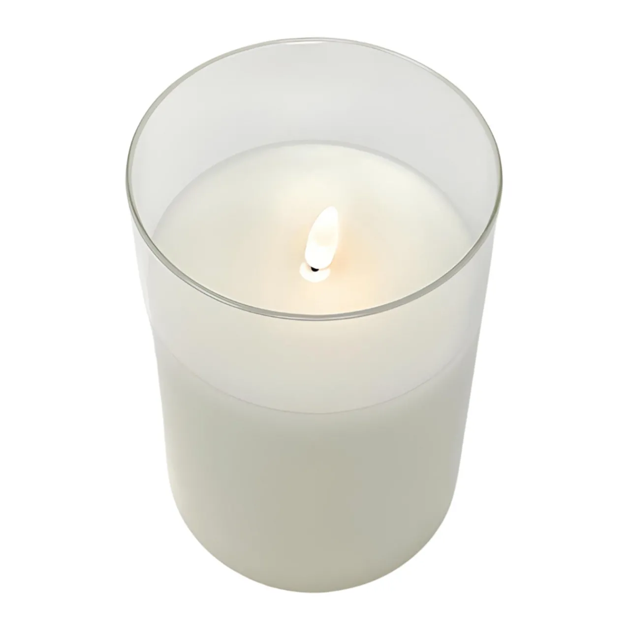 5.9" Warm White Flame LED Pillar Candle, Glass Canister<Lumineo Clearance