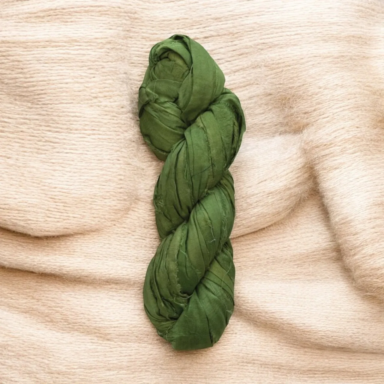 Recycled Torn Green Silk Ribbon< Fashion