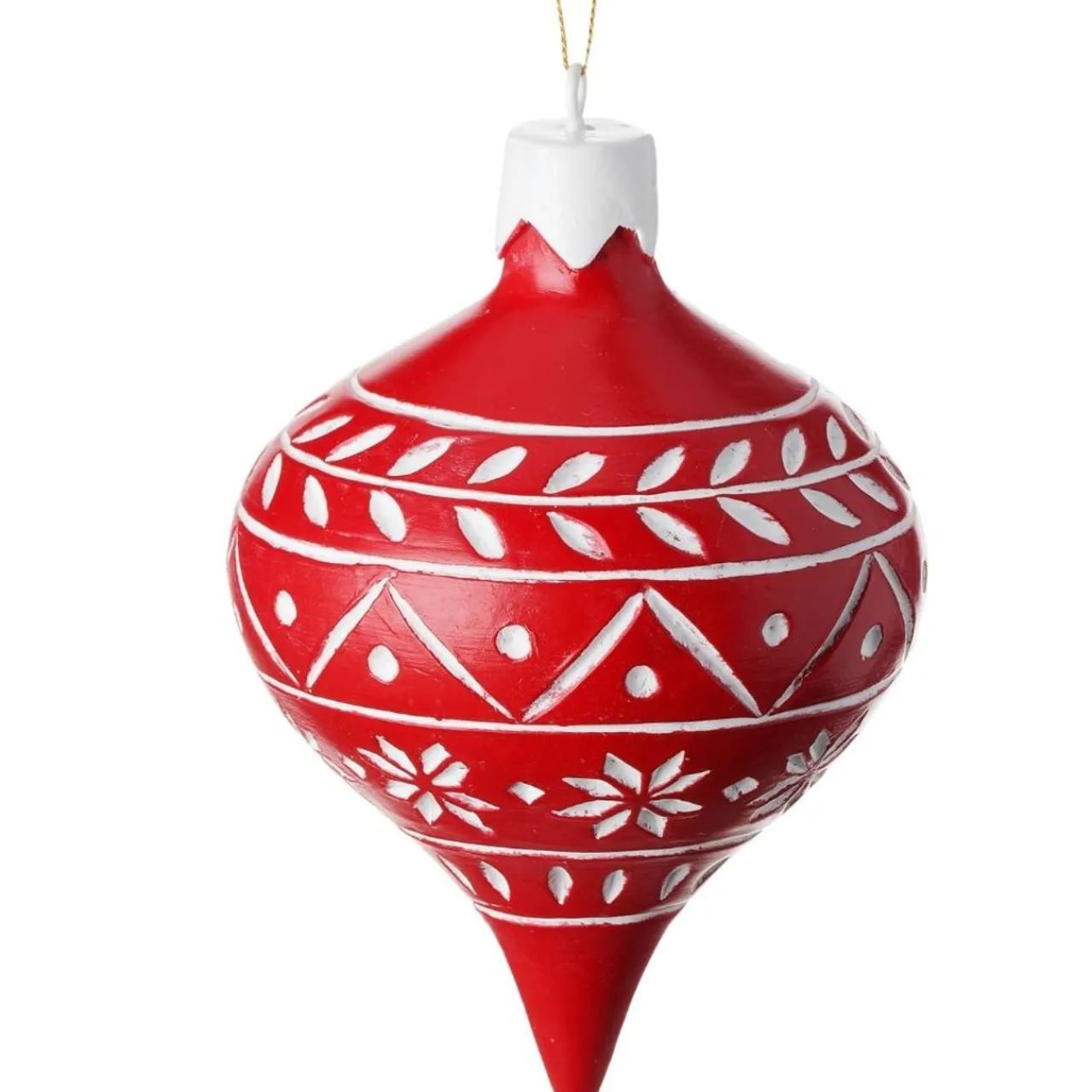 Red & White Snowflake Tear Drop Ball Ornament< Sale