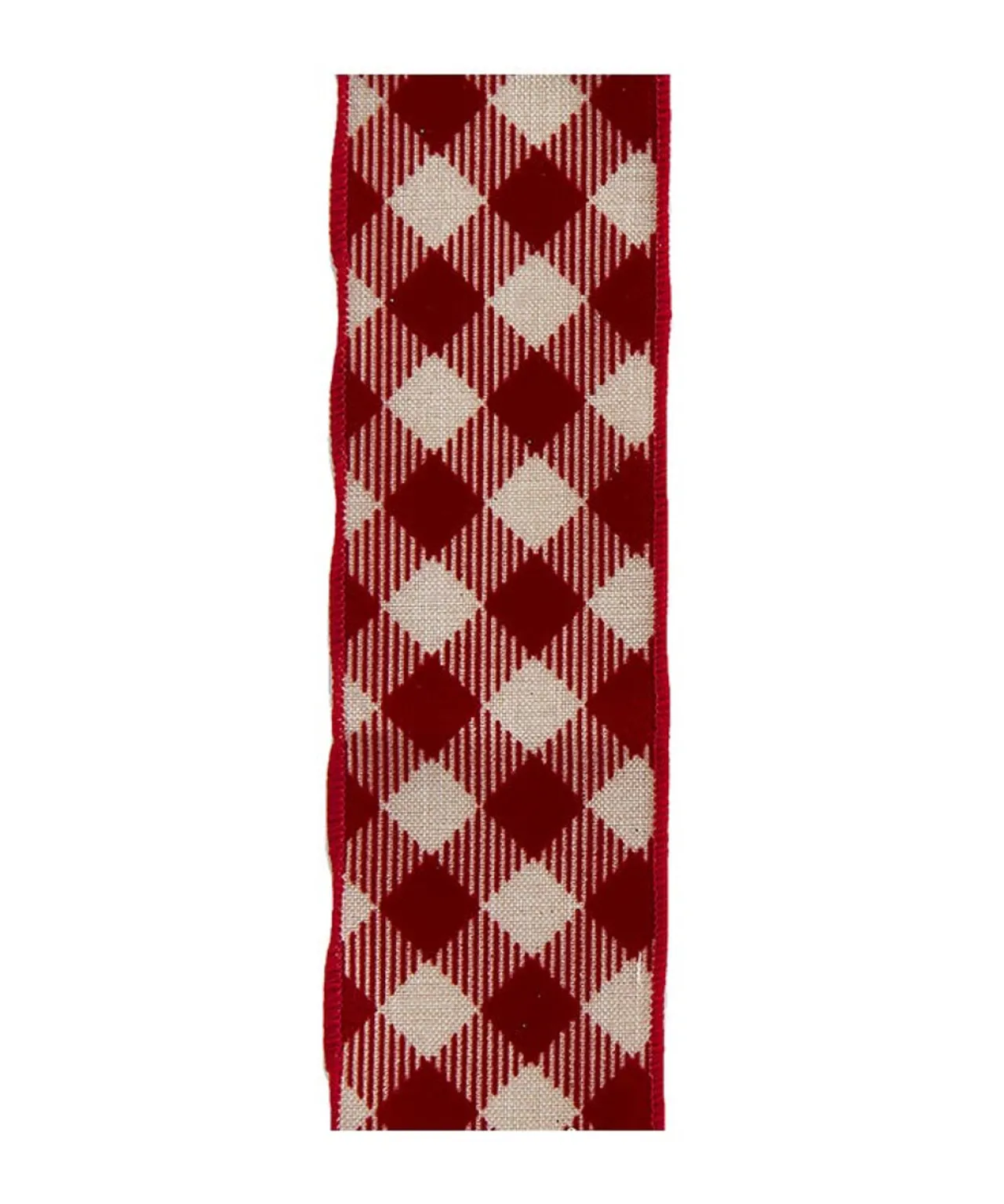 Red and Tan Gingham Pattern Double Wire Ribbon<Kurt Adler Best