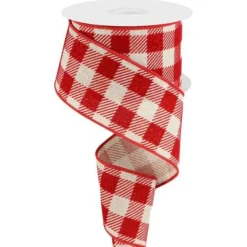 Red and White Checkered Ribbon 10 Yards Long 2.5 Inch Wide< New