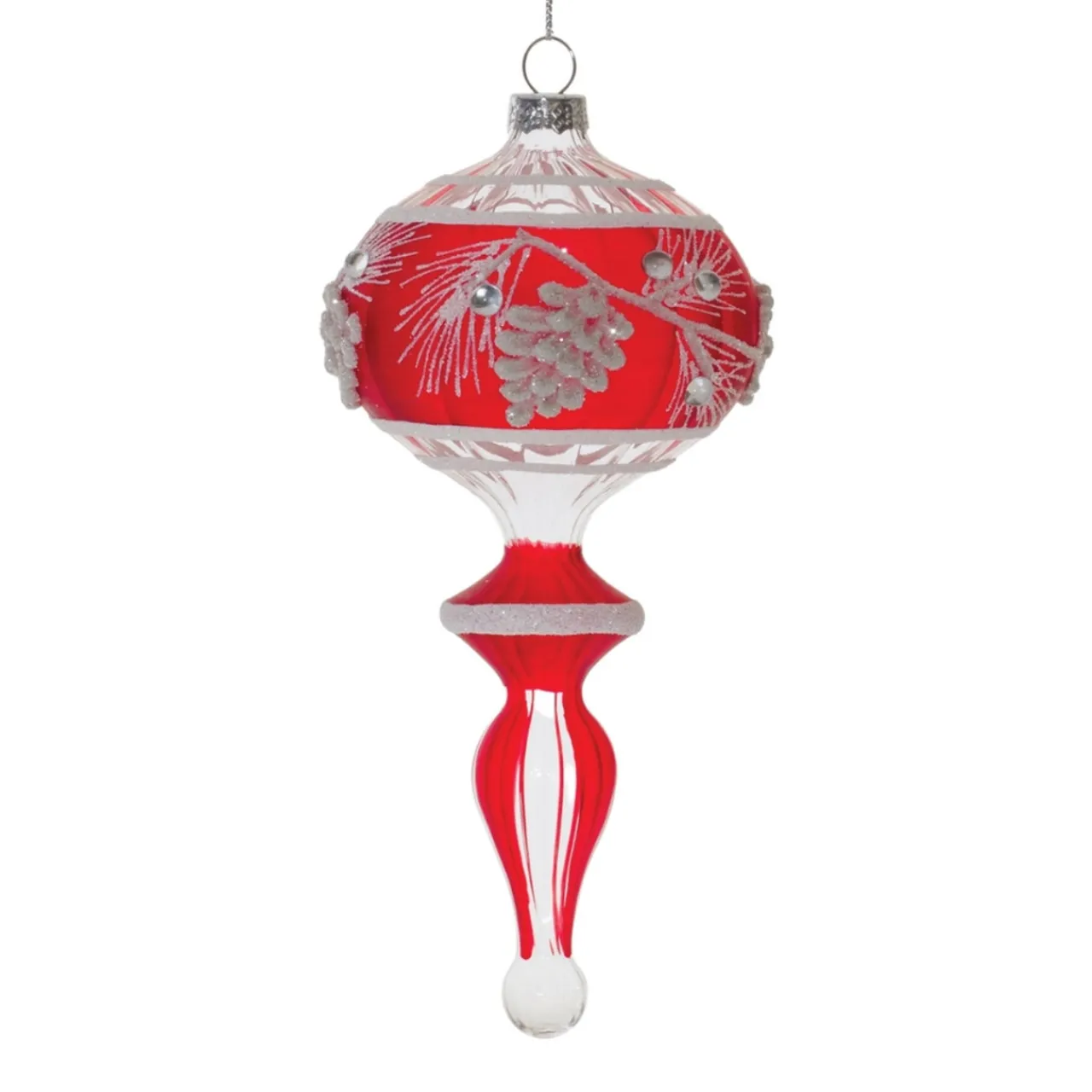 Red and White Pinecone Drop Finial Ornament< Best
