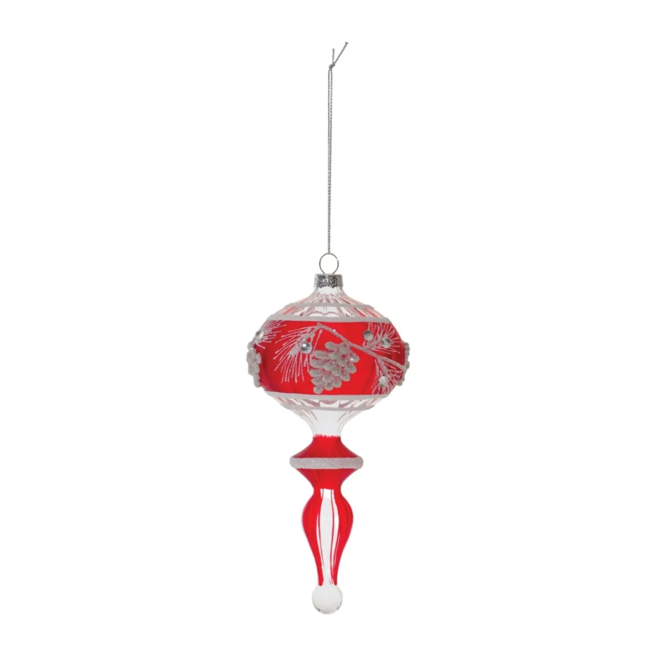 Red and White Pinecone Drop Finial Ornament< Best