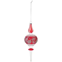 Red and White Pinecone Finial Ornament< Hot