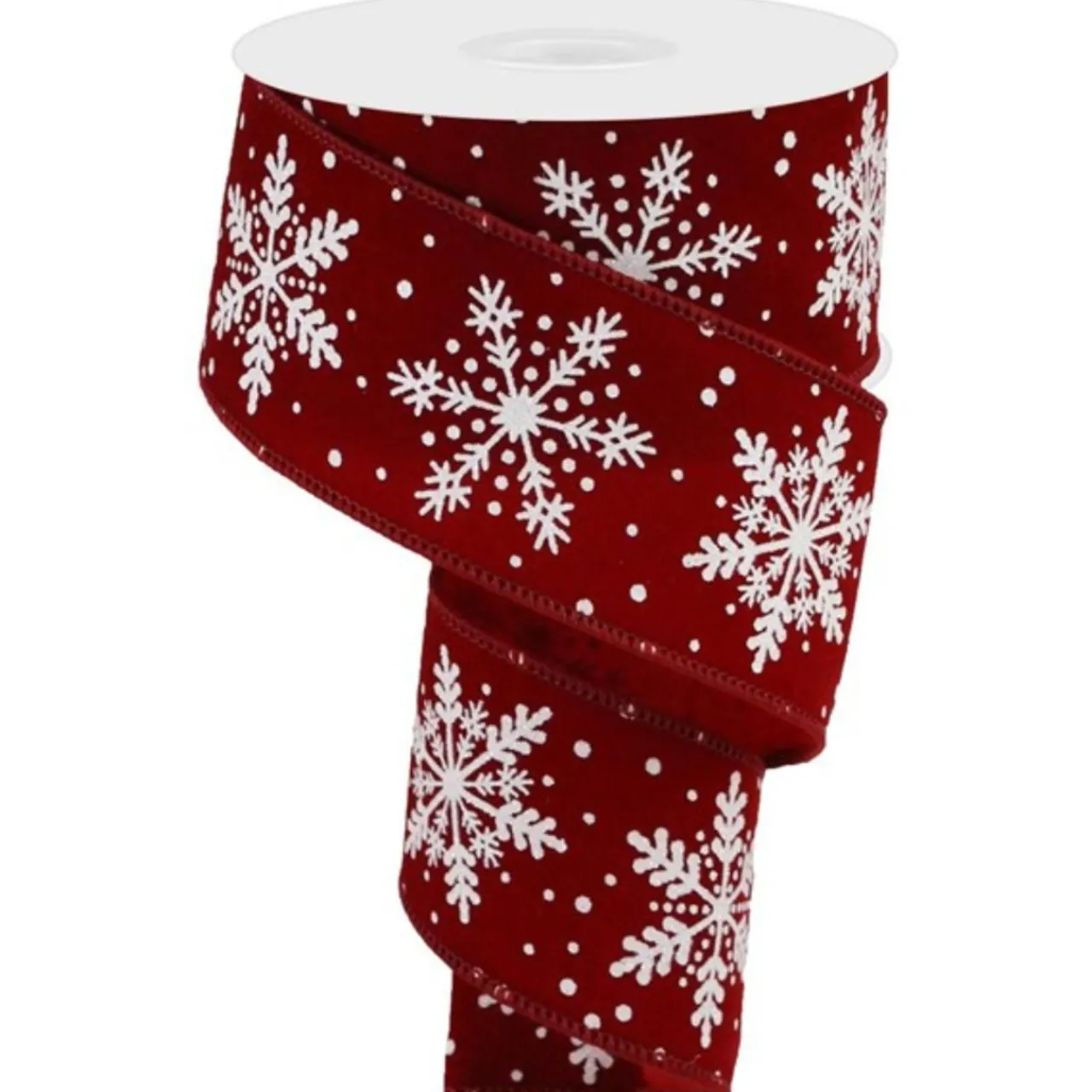 Red Velvet Ribbon With White Snowflakes 10 Yards Long x 2.5 Inch Wide< Outlet