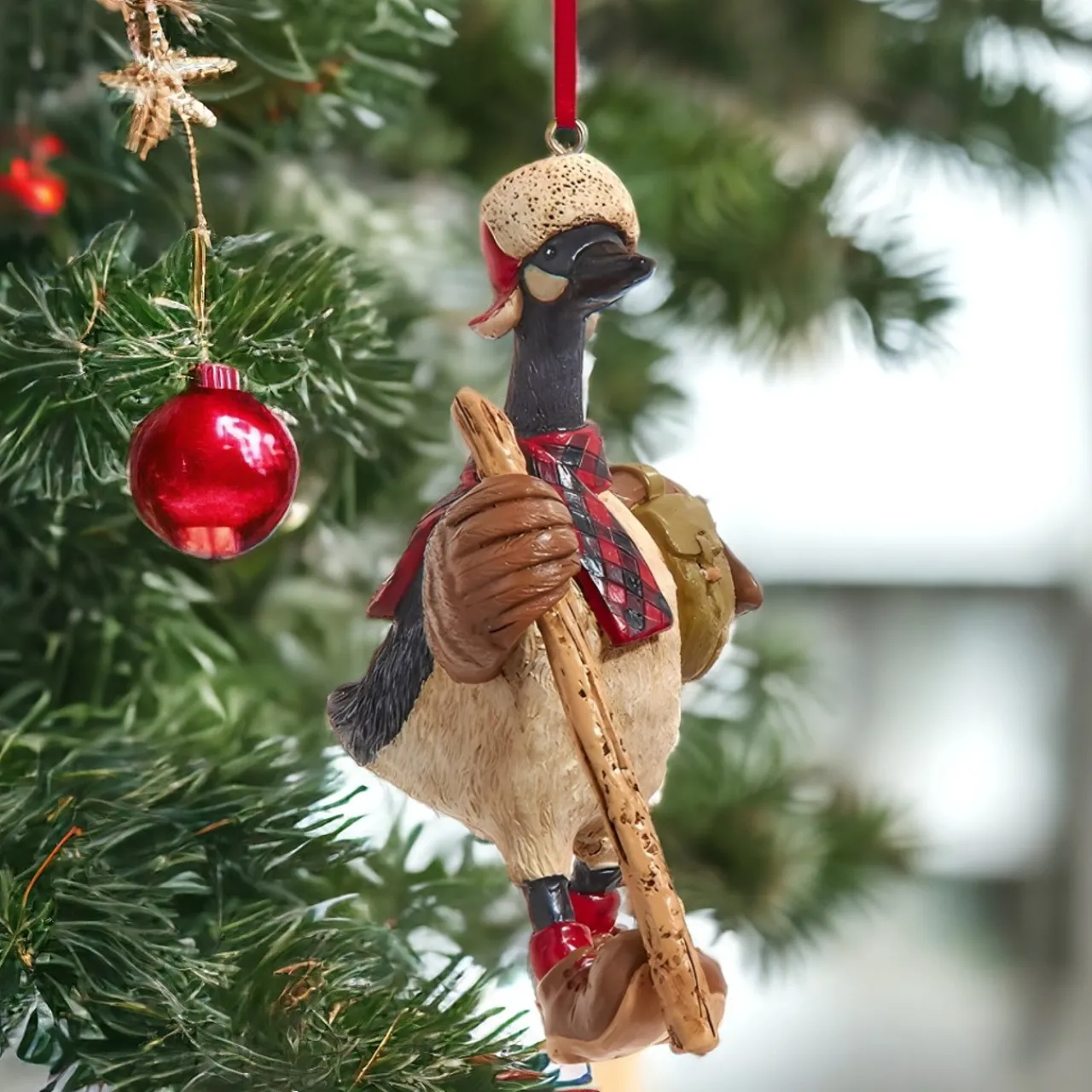 Resin Goose with Walking Stick Ornament<Kurt Adler Fashion