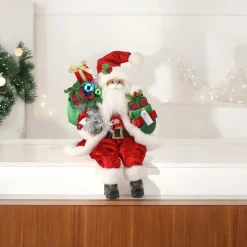 Retro Sitting Santa with Tinsel Figurine< Hot