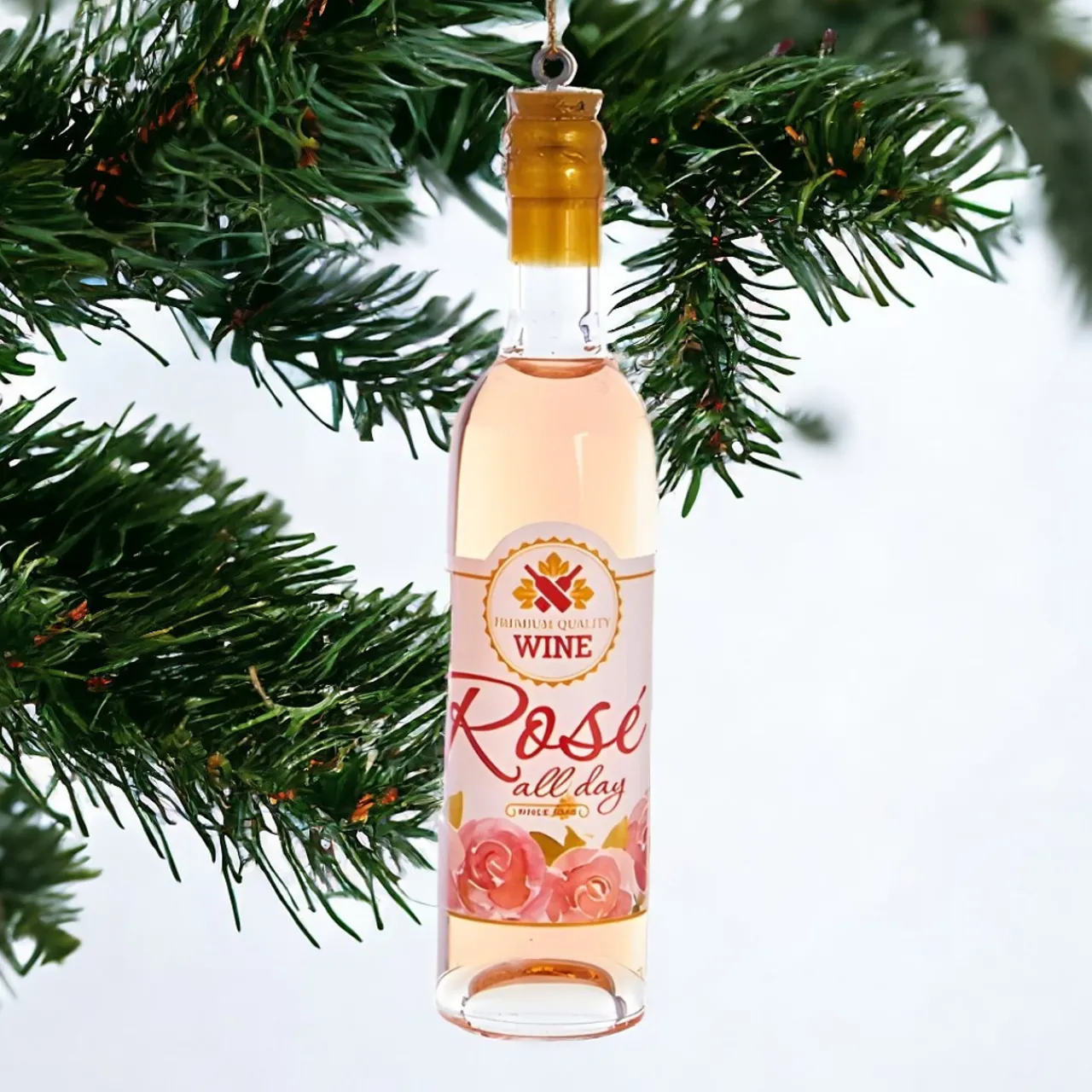 Rose All Day Wine Bottle Ornament<Kurt Adler Hot
