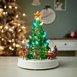 Rotating Musical LED Christmas Tree With Santa and Sleigh Figurine< Fashion