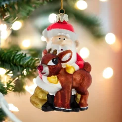 Santa & Rudolph Glass Ornament, 5" - Collectible<Kurt Adler Online