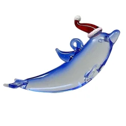 Santa Hat Dolphin with Tail Down Ornament< Clearance