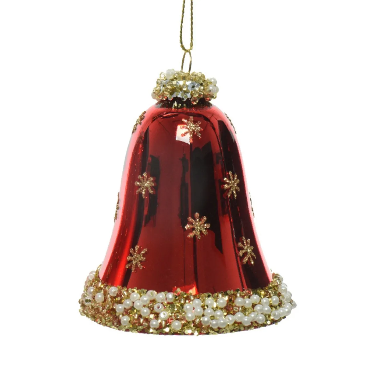 Shiny Dark Red Glittered Bell Ornament< Clearance