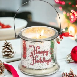 Silver Mercury Glass Candle with Handle - Happy Holidays< Clearance