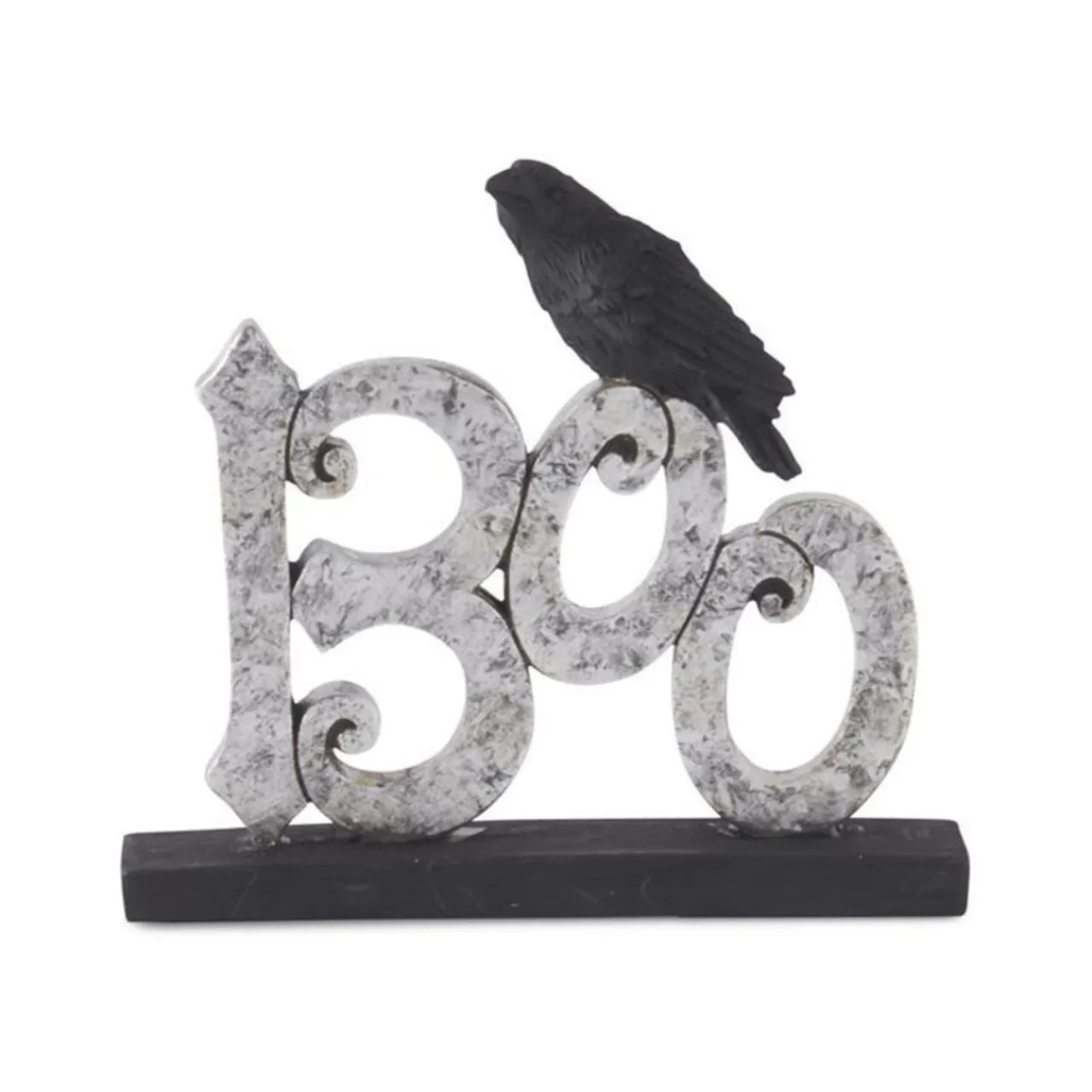 Silver Resin Boo With Black Crow Sign< Discount