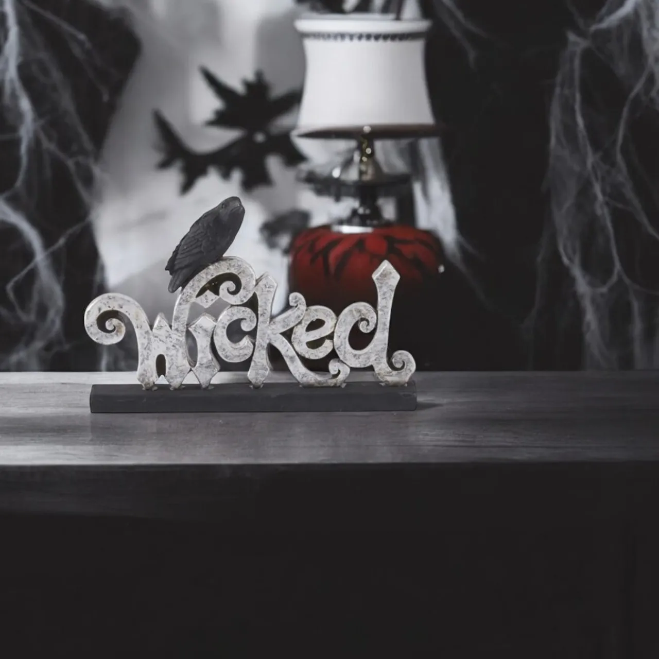 Silver Resin Wicked With Black Crow Sign< Online