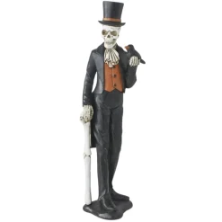 Skeleton Man with Top Hat and Crow Figurine< Outlet