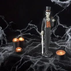 Skeleton Man with Top Hat and Crow Figurine< Outlet