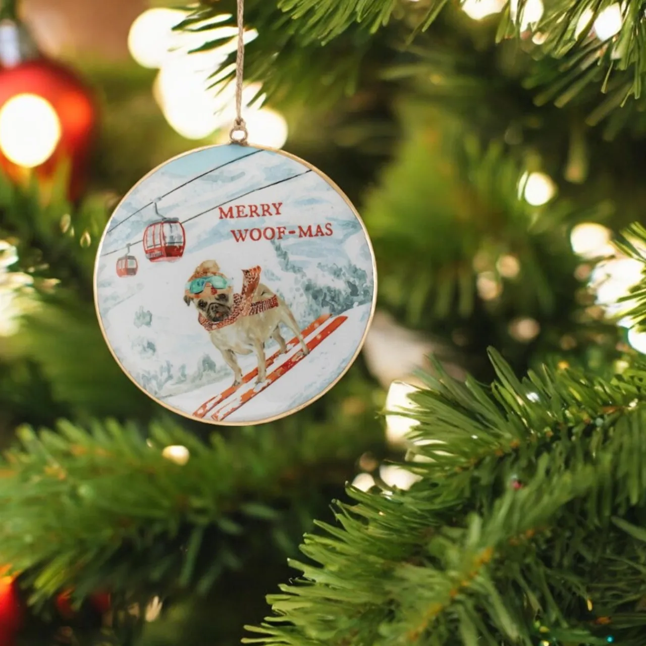 Skiing Dogs Disc Ornament< Outlet
