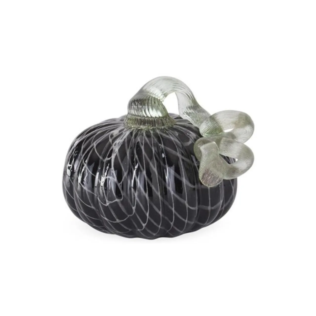 Small Black And White Swirls Handblown Glass Pumpkin< Clearance