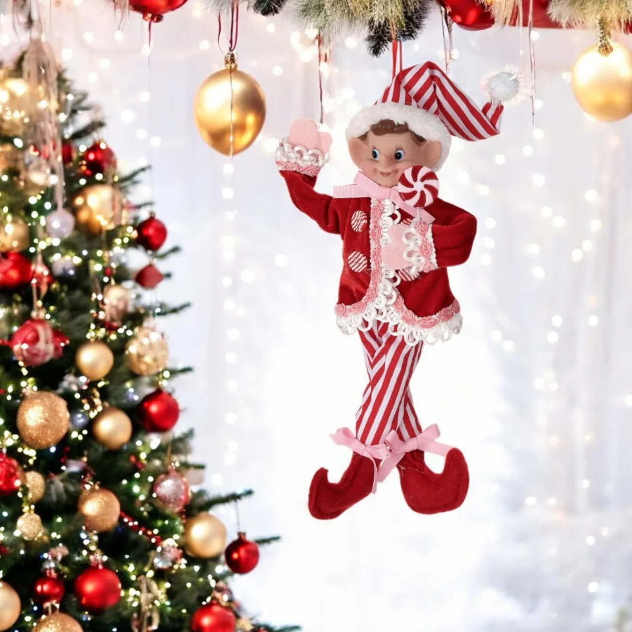 Small Fabric Red Sweets Pixie Elf Ornament< Outlet