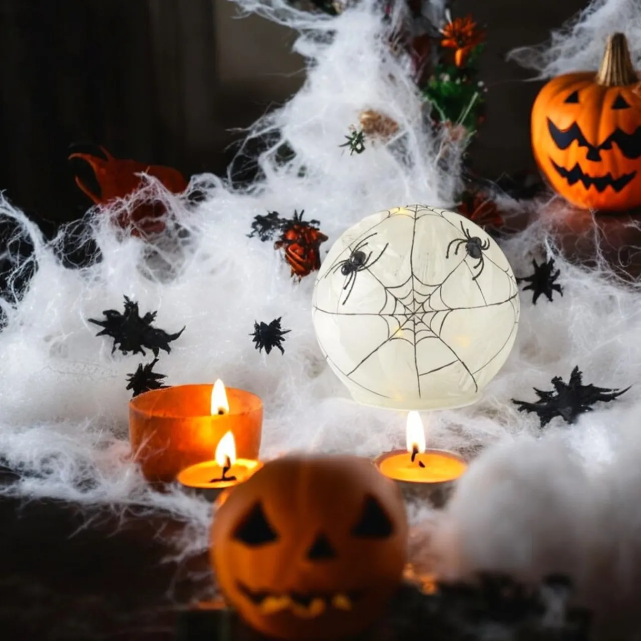 Small Frosted Glass LED Spider Web Globe with Timer< Hot