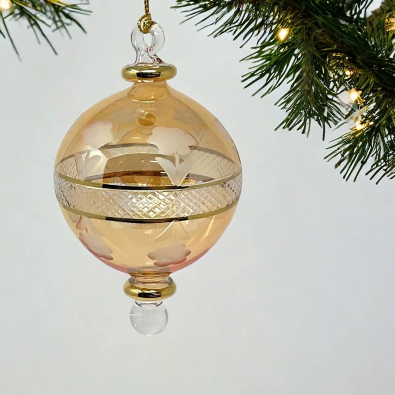 Small Yellow Floral Etched Ball Ornament<Egyptian Museum Discount