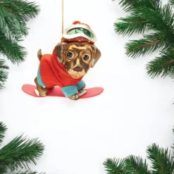 Snowboard Dog in Red Jacket Ornament< Clearance