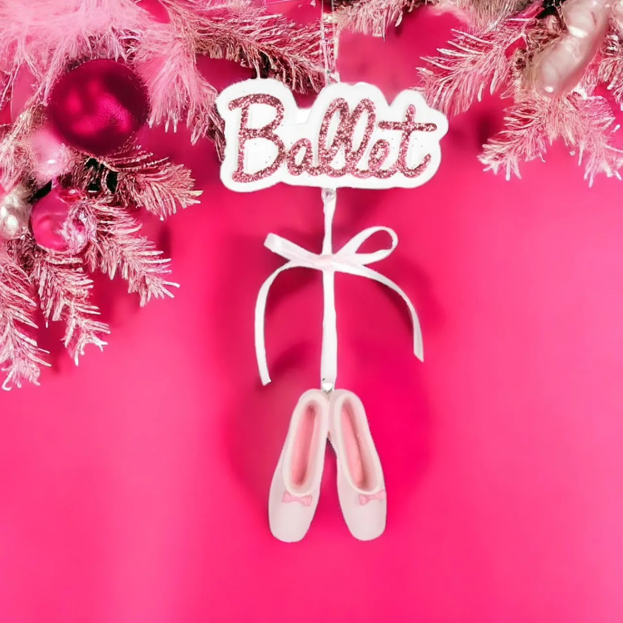 Sparkling Pink Ballet Dance Shoe Christmas Ornament< Clearance