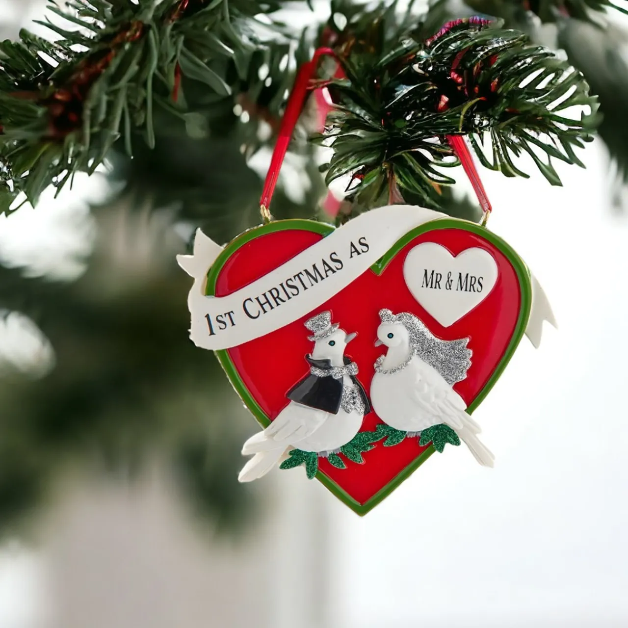 1st Christmas As Mr. and Mrs. Dove Couple With Heart Ornament<Kurt Adler Discount