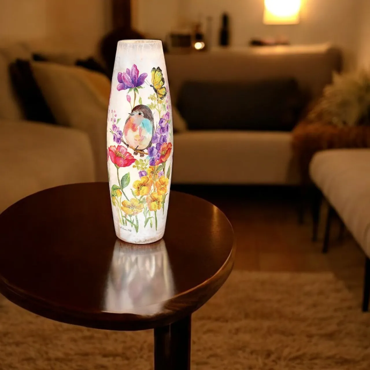 – Large Blooming Nature with Bird Illuminated Lighted Vase<Stony Creek Fashion