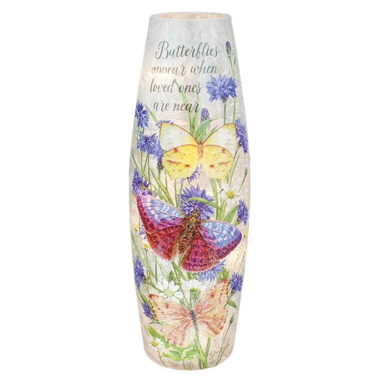 – Large Butterflies Appear With Blue Flowers Illuminated Lighted Vase<Stony Creek Discount