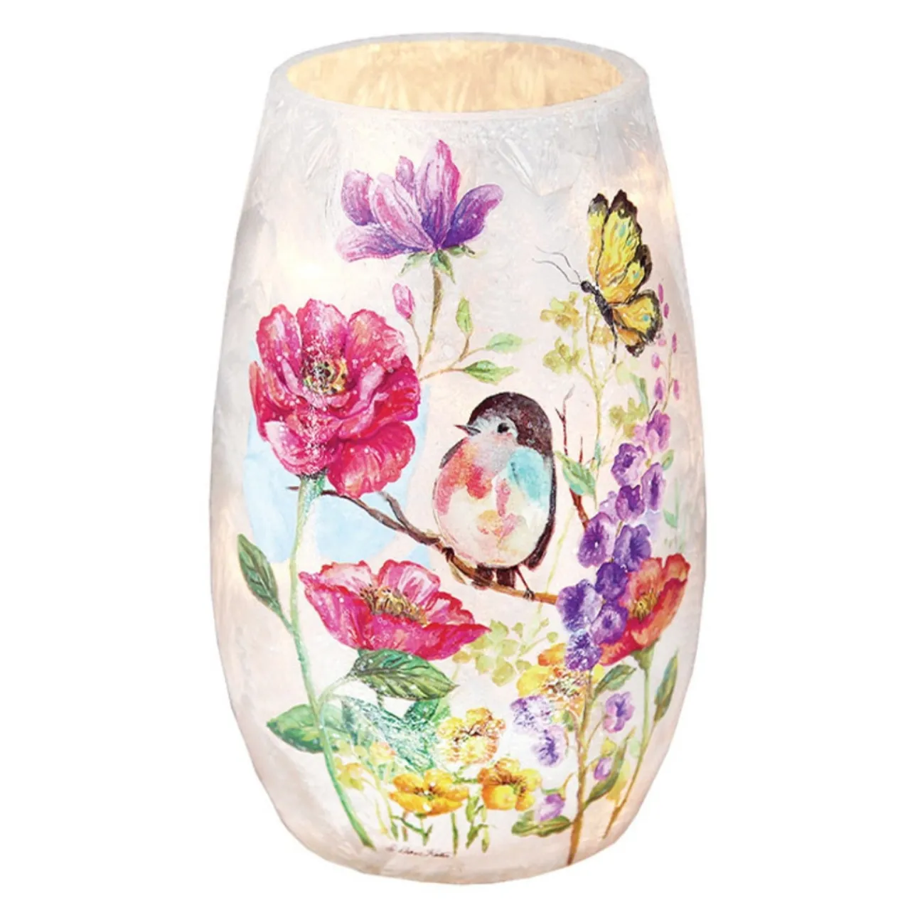 – Small Blooming Nature with Bird Illuminated Lighted Vase<Stony Creek New