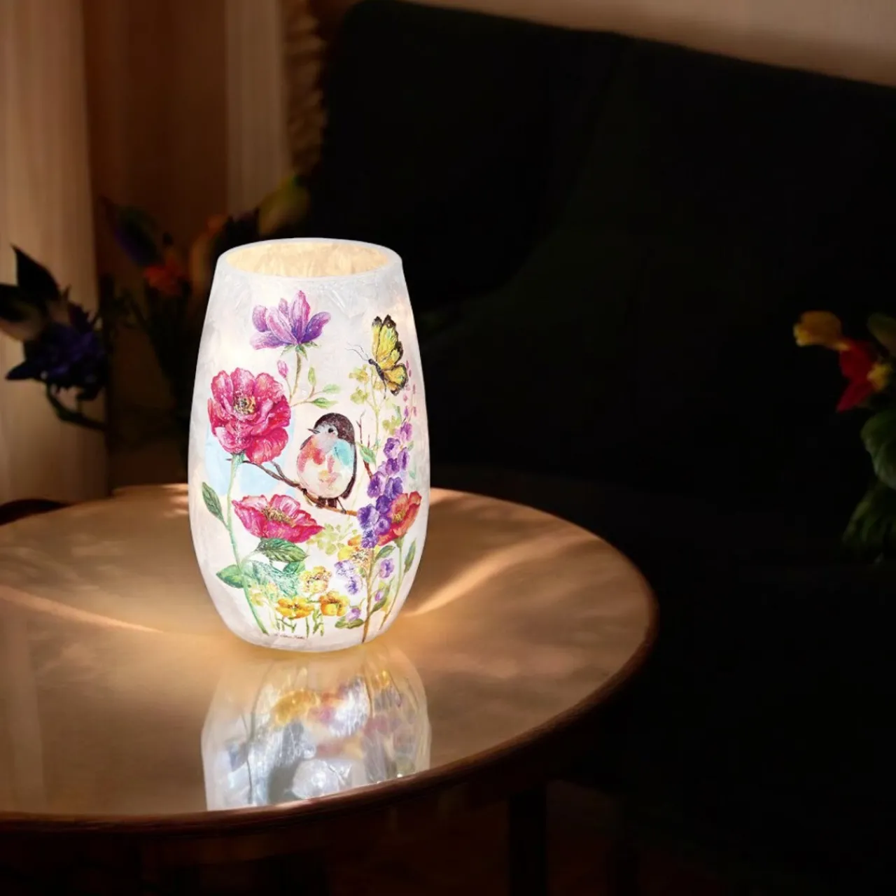 – Small Blooming Nature with Bird Illuminated Lighted Vase<Stony Creek New
