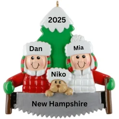 Tree Cutting Couple With Dog Personalized Ornament< Sale
