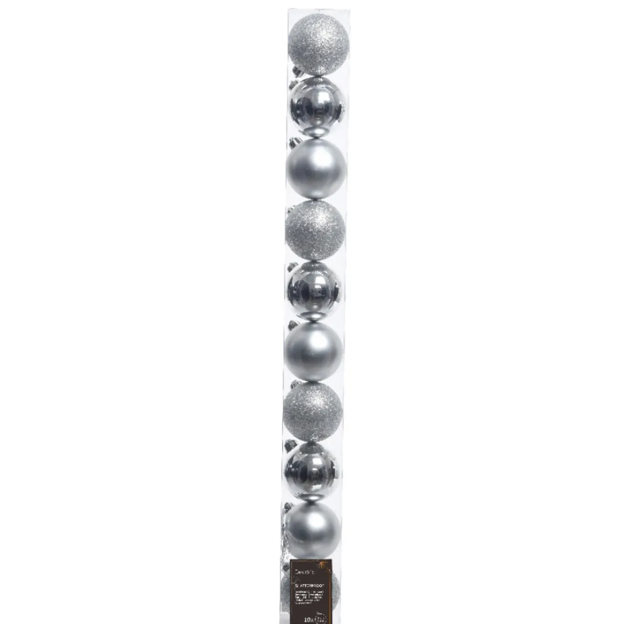 Tube of 10 Silver Shatterproof Ornaments< Clearance