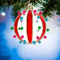 Vibrant Red Pom Pom Glass Ball Ornament< Online