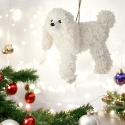 White Faux Fur Dog Ornament< Outlet