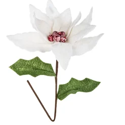 White Poinsettia Pick with Glitter< Fashion