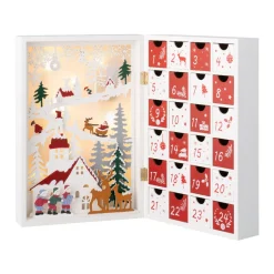 Wood Advent Calendar with Church and Flying Santa Scene<Lumineo Outlet