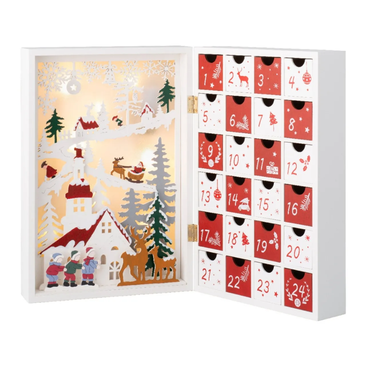 Wood Advent Calendar with Church and Flying Santa Scene<Lumineo Outlet